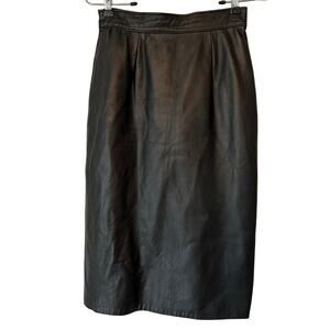 Vintage Firenze Women's Black 100% Genuine Leather Straight Midi Skirt Size 4